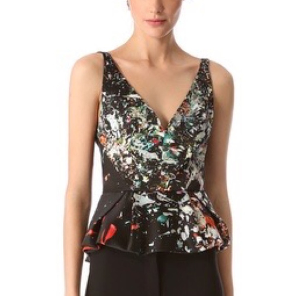NEW NWT J. Mendel Top Printed Silk Cady Pleated Blouse